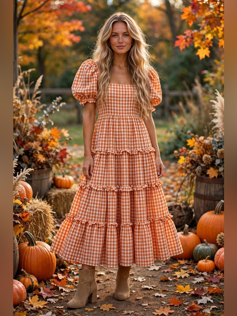 Fall Gingham Maxi Dress
